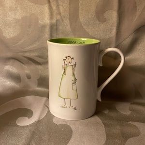 Crackle mug with girl with flowers on front and tiny flowers on back